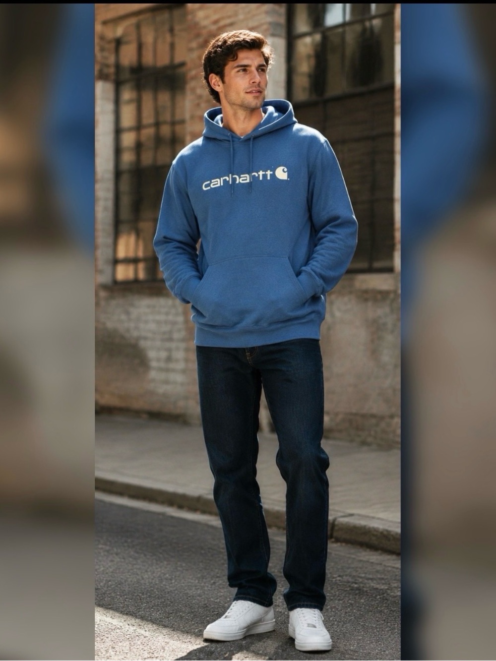 Carhartt Men's Royal Blue Crewneck Hoodie with Logo